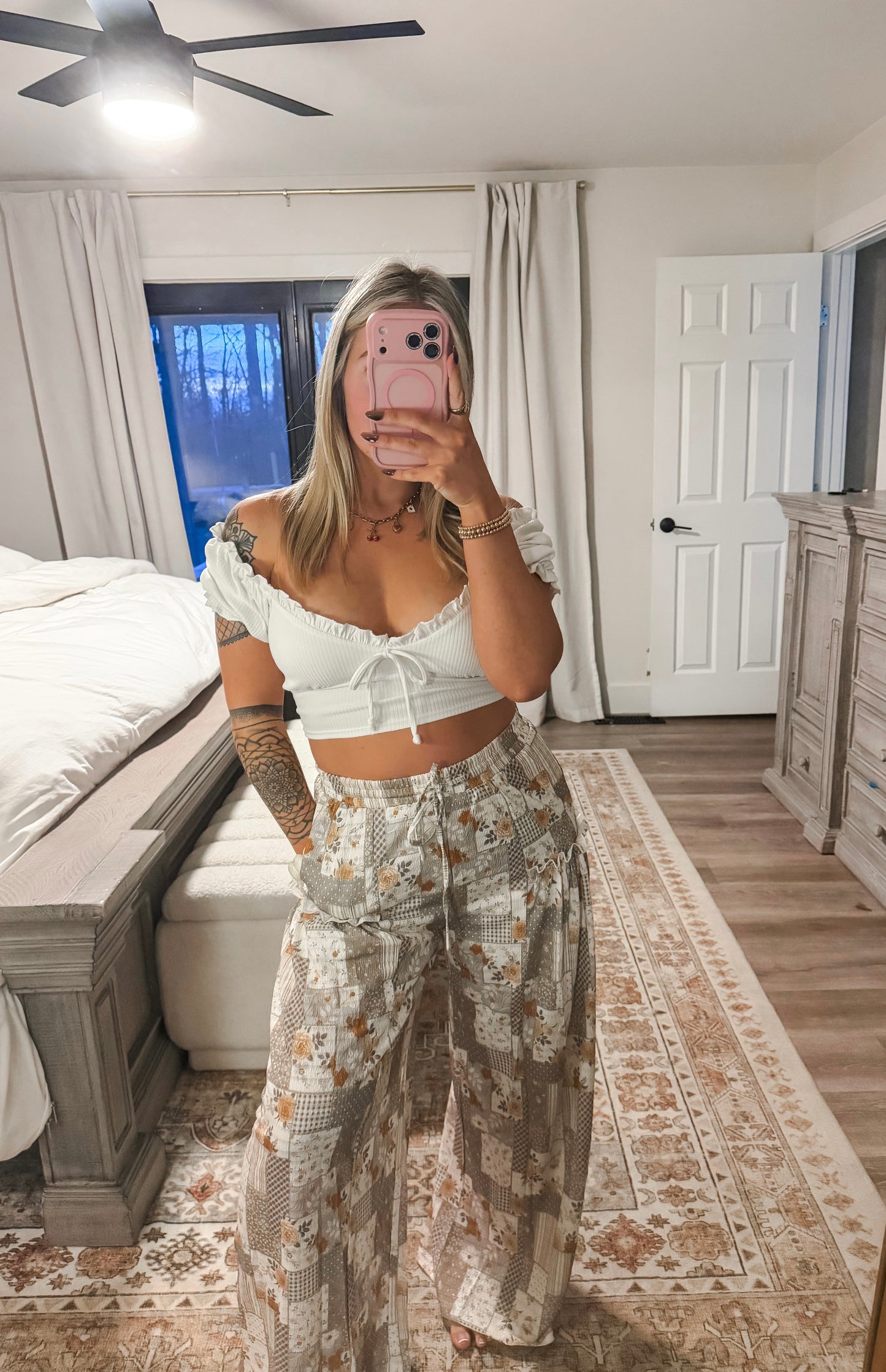 Patch wide leg pants