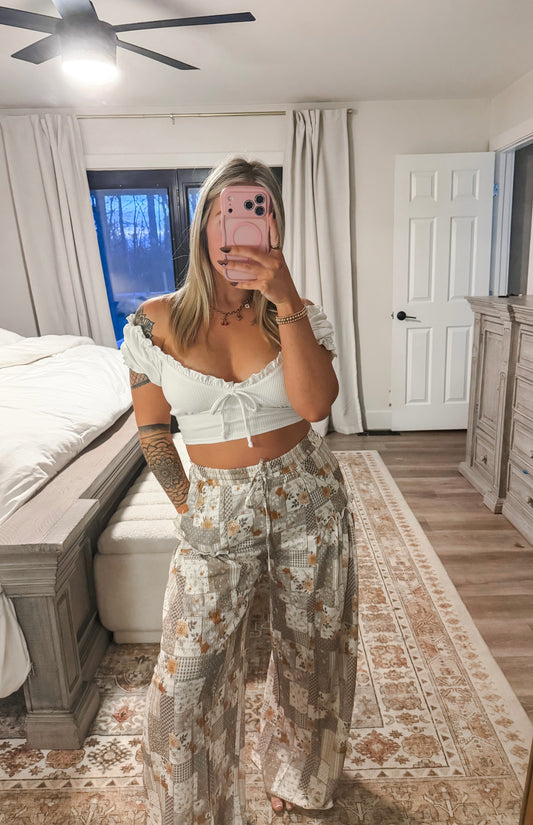 Patch wide leg pants