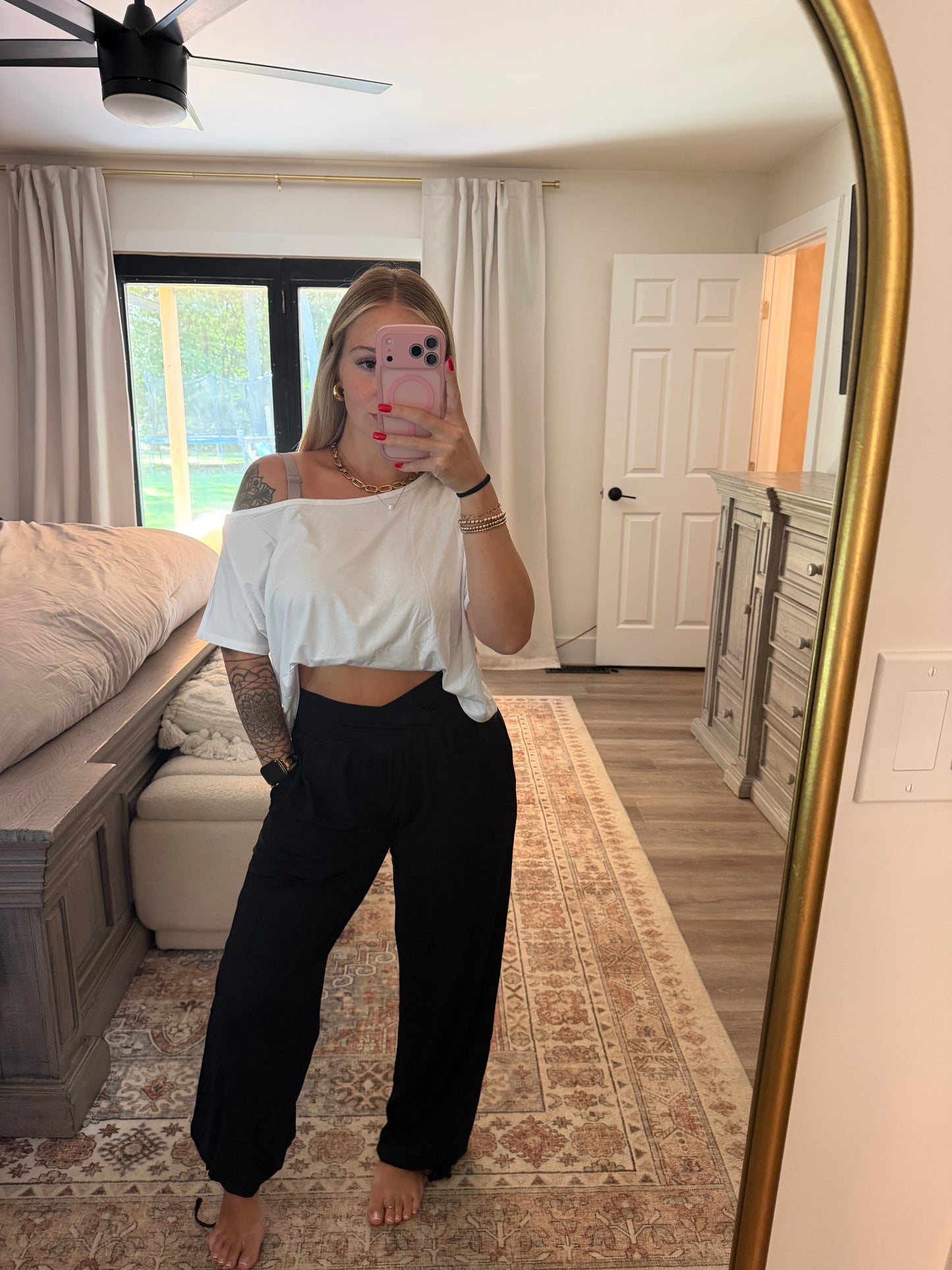 Crossover waist pants