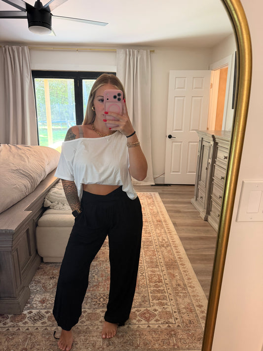 Crossover waist pants