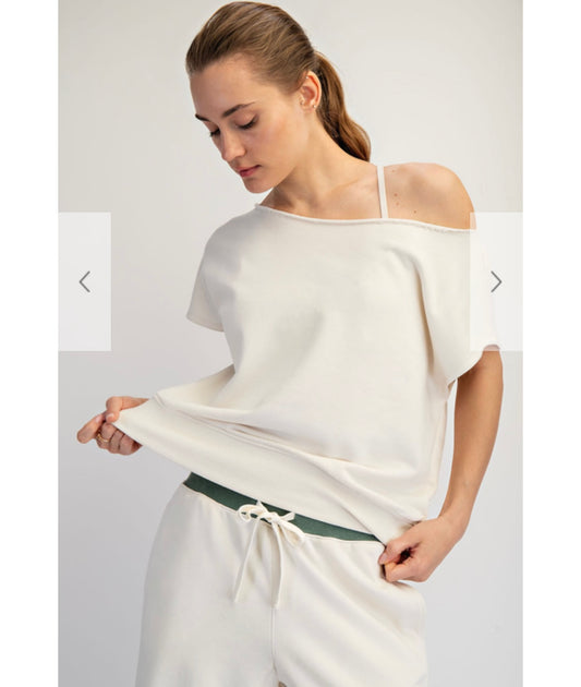 Terry cotton off the shoulder top
