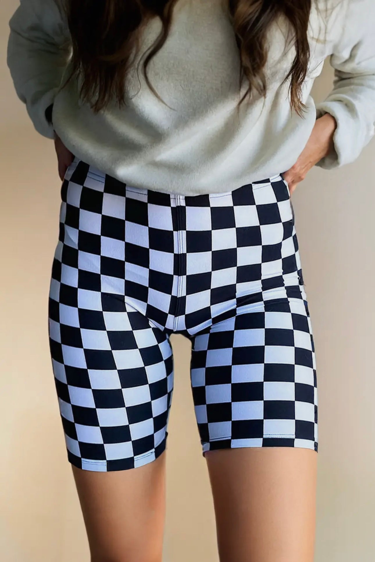 Black Checkered Biker Shorts