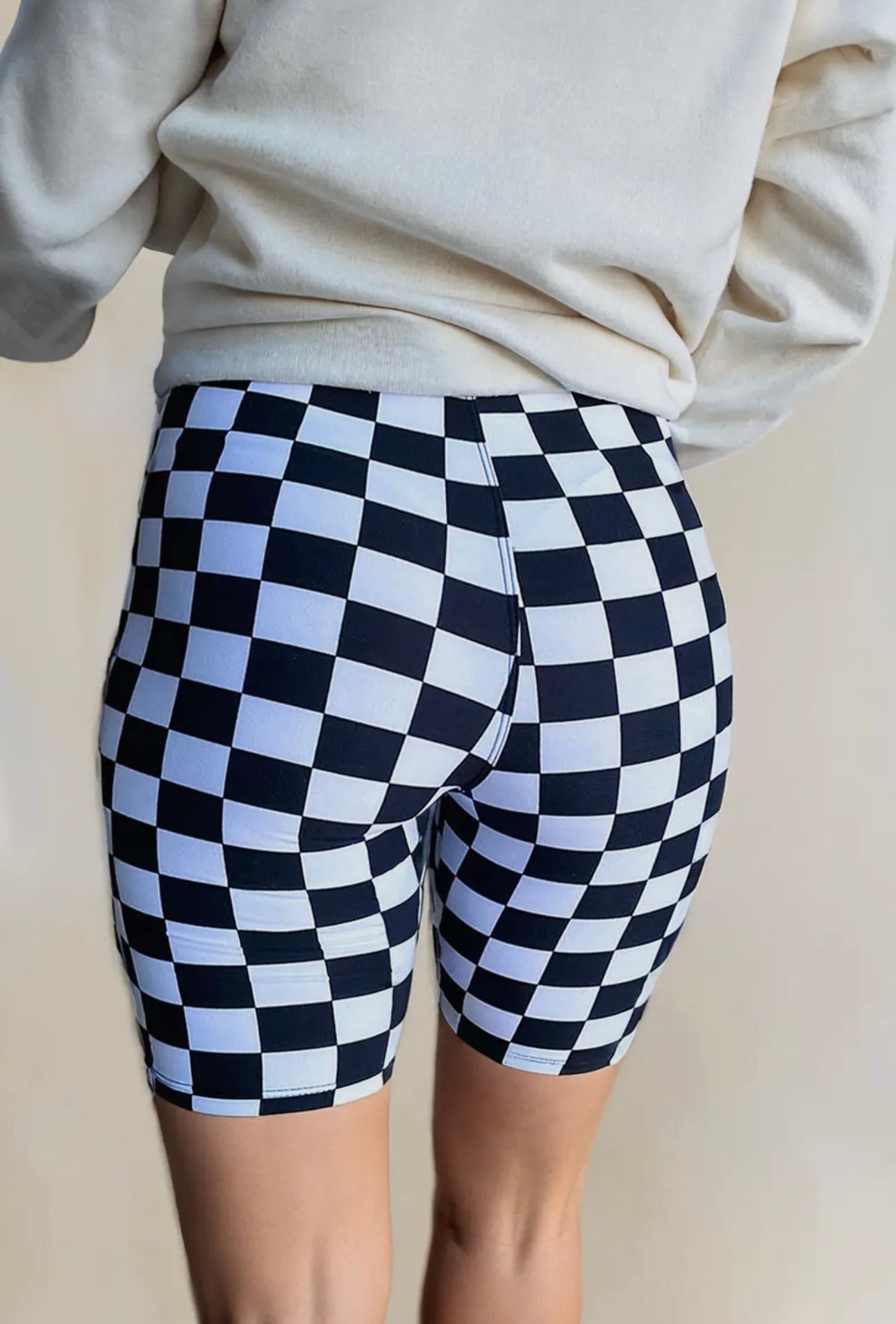 Black Checkered Biker Shorts