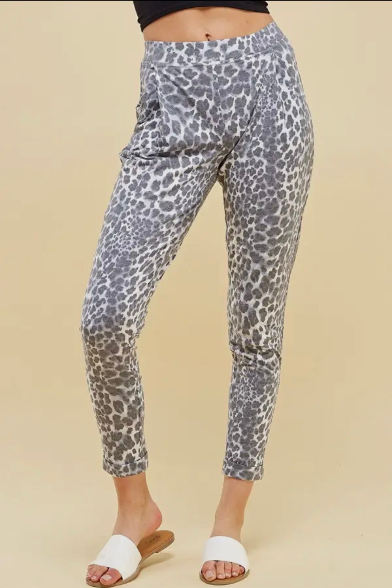 Grey cheetah joggers