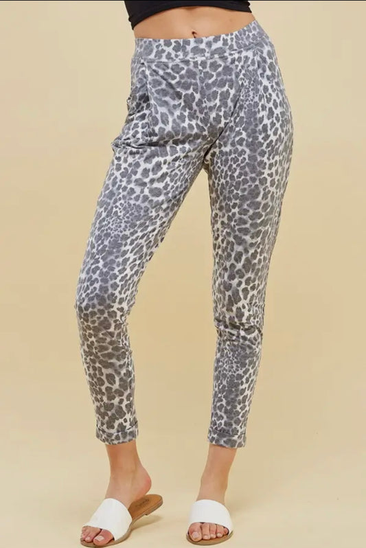 Grey cheetah joggers