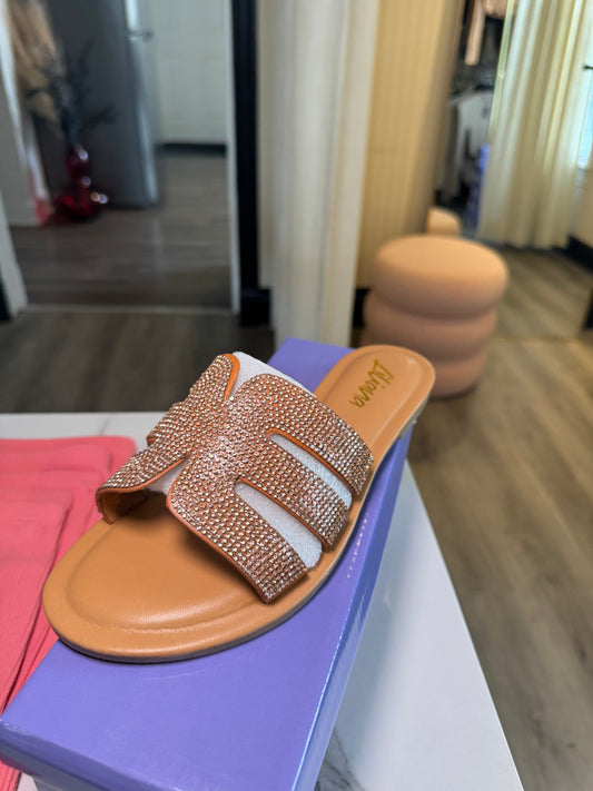 Shimmering rose gold sandals